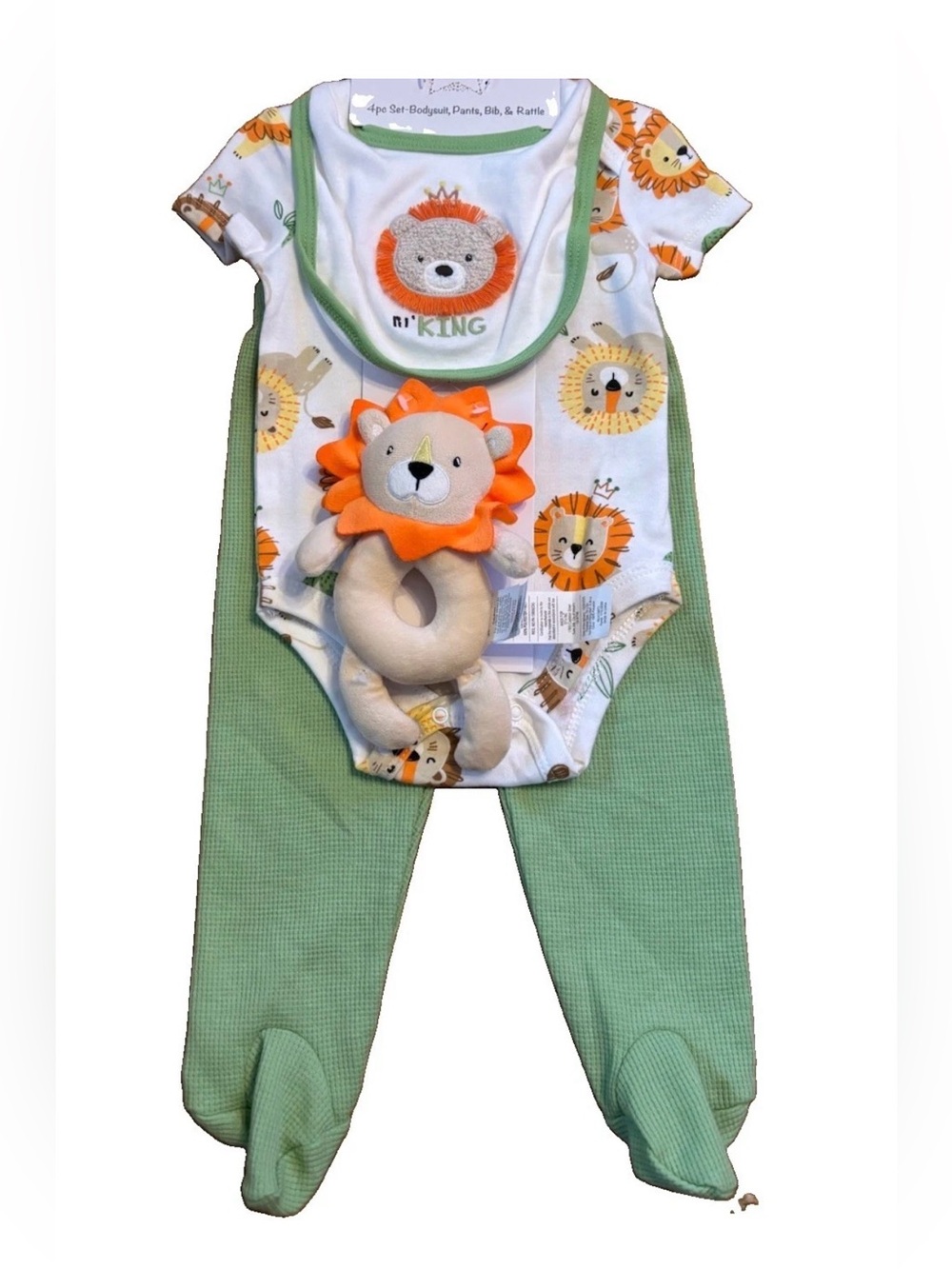 Super Star Baby - Baby Boys 4-Piece Set - Bodysuit, Pants, Bib & Rattle - 6/9M